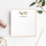 Peach Meadow | Personalised Notepad<br><div class="desc">Chic personalised design features a posy of peachy blush pink flowers and green botanicals at the top,  with your name or choice of personalisation beneath in hand lettered brush typography. A thin double border in matching blush pink completes the look.</div>