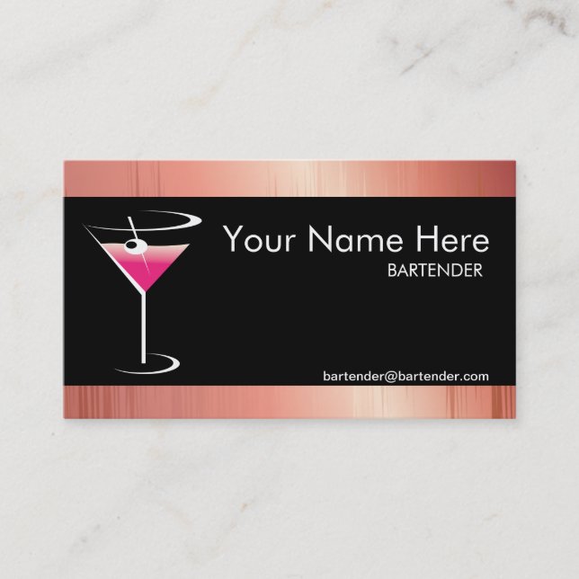 Peach Metallic Bartender Business Card Martini (Front)