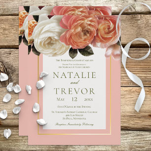 Peach Mimosa Blooms Floral Peach Wedding Invitation