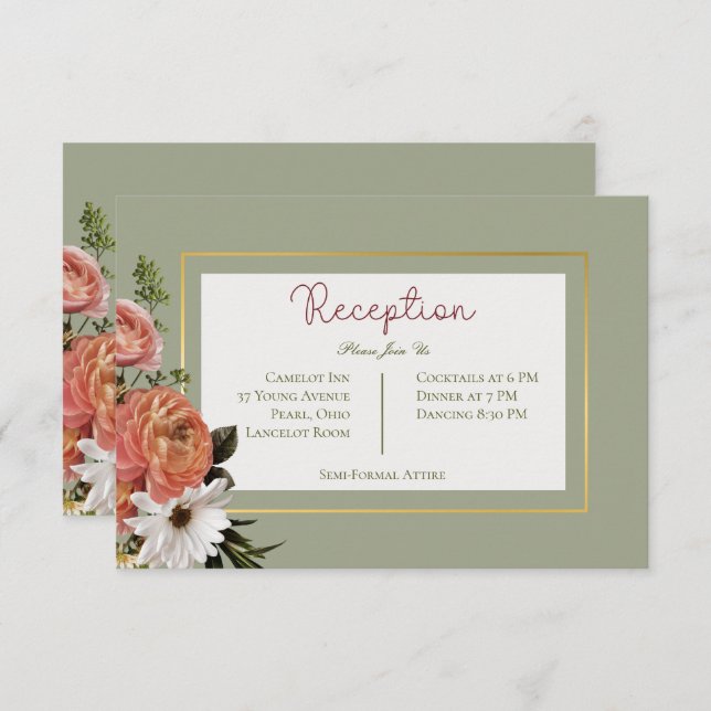 Peach Mimosa Blooms Floral Wedding Reception Enclosure Card (Front/Back)