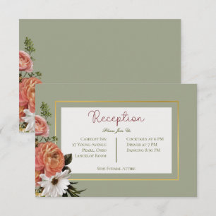 Peach Mimosa Blooms Floral Wedding Reception Enclosure Card