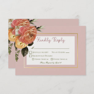 Peach Mimosa Blooms Floral Wedding RSVP Card