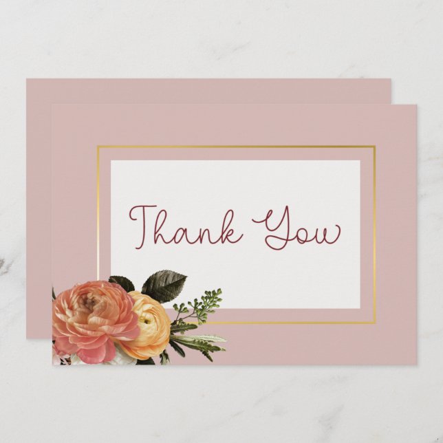 Peach Mimosa Blooms Floral Wedding Thank You Card (Front/Back)