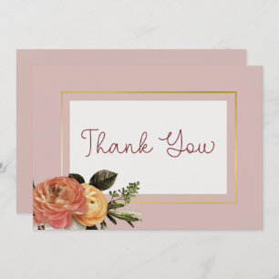 Peach Mimosa Blooms Floral Wedding Thank You Card
