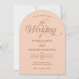 Peach Minimalist Arch Wedding Elegant Photo Invitation