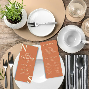 Peach Minimalist Bold Initials Wedding Program
