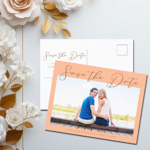 Peach Minimalist Engagement Photo Save the Date Announcement Postcard