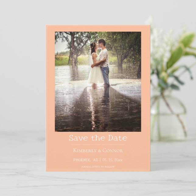 Peach Minimalist Modern Photo  Save The Date (Standing Front)