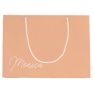 Peach Minimalist Monoline Calligraphy Bridesmaid Large Gift Bag