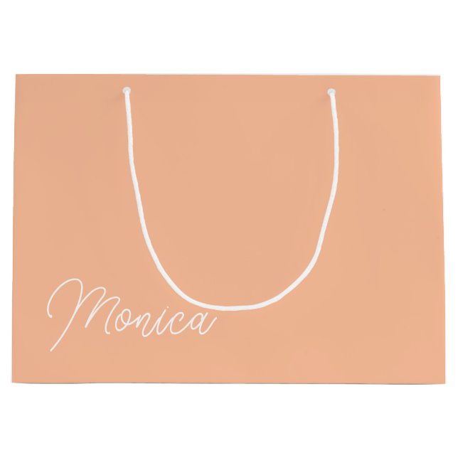 Peach Minimalist Monoline Calligraphy Bridesmaid Large Gift Bag (Front)