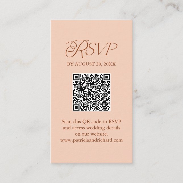 Peach Minimalist QR Code RSVP Scan to Reply Enclosure Card (Front)