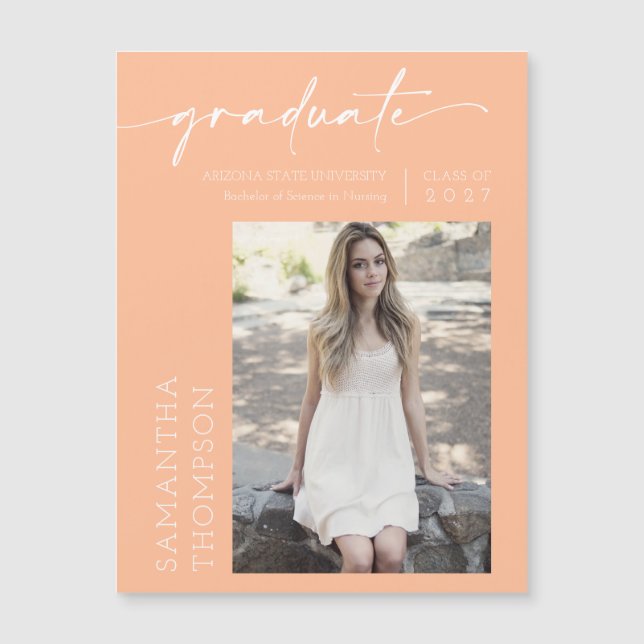 Peach Minimalist Script Photo Graduate Magnet (Front)