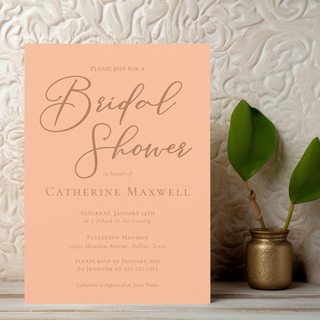 Peach Minimalist Script Summer Bridal Shower Invitation (Creator Uploaded)