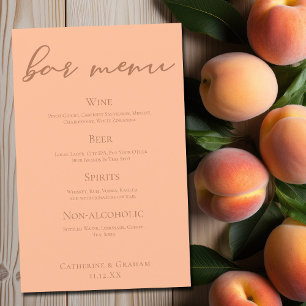 Peach Minimalist Script Summer Wedding Bar Menu