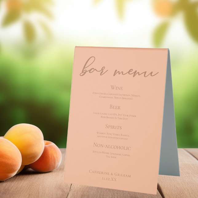 Peach Minimalist Script Summer Wedding Bar Menu (Creator Uploaded)