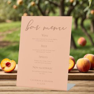 Peach Minimalist Script Summer Wedding Bar Menu Pedestal Sign
