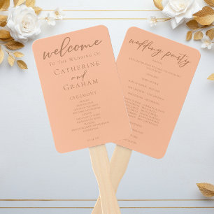 Peach Minimalist Script Summer Wedding Program Hand Fan