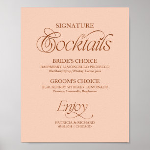 Peach Minimalist Signature Cocktails Wedding Sign
