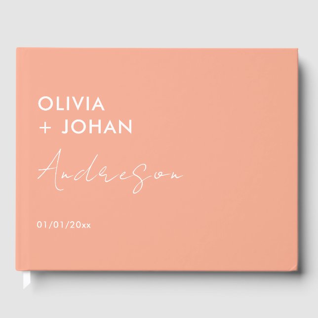 Peach Minimalist Wedding Guest Book (Front)