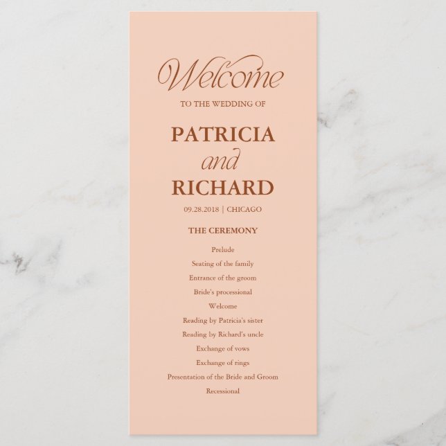 Peach Minimalist Wedding Order of Service Program Programme (Front)