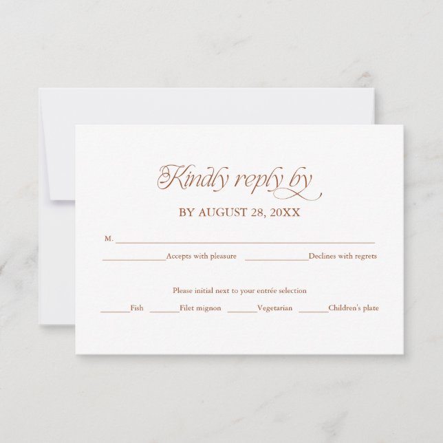 Peach Minimalist Wedding RSVP Elegant Reply Card (Front)
