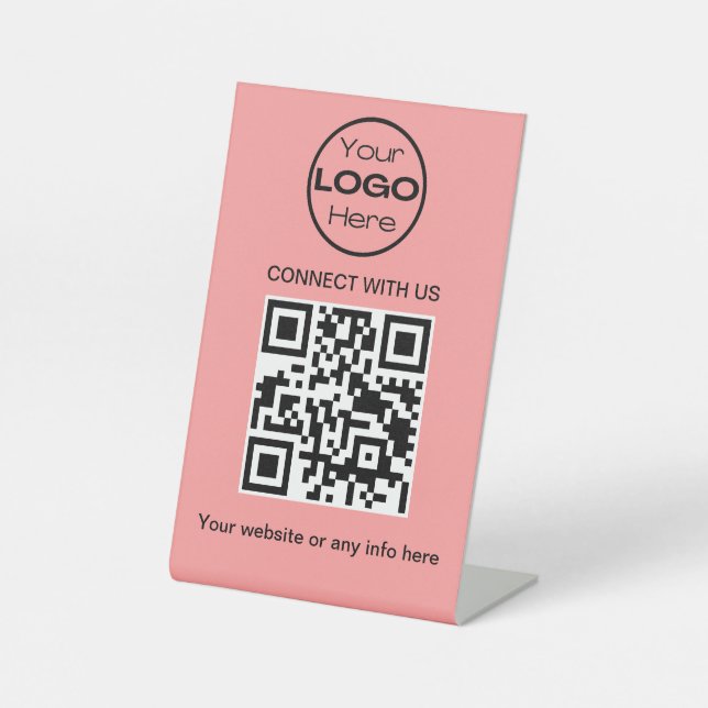 Peach Minimalistic Business Logo and QR Code  Pedestal Sign (Front)