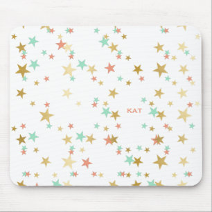 Peach, Mint and Gold Stars Confetti Monogram Mouse Mat