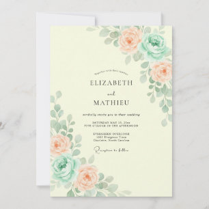Peach Mint Botanical Floral Wedding Invitation