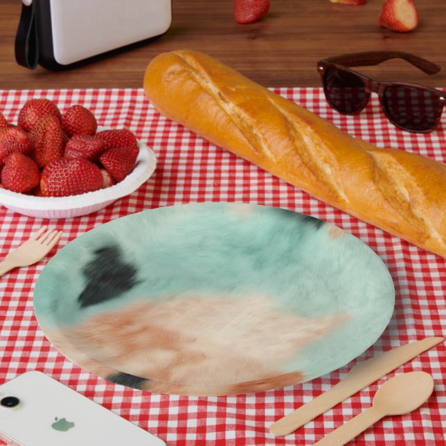 Peach Mint Cream Cowhide Paper Plate (Picnic)