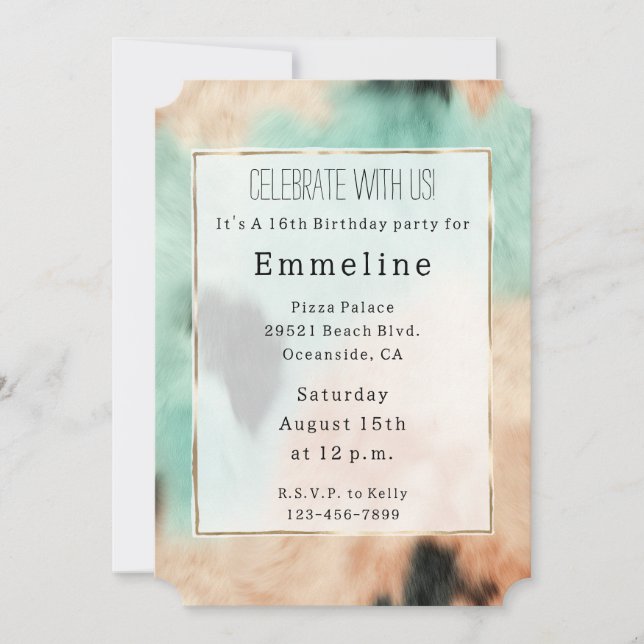 Peach Mint Cream Southwest Cowgirl Cowhide Invitation (Front)