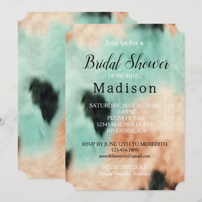 Peach Mint Cream Southwest Cowgirl Cowhide Invitation (Front/Back)