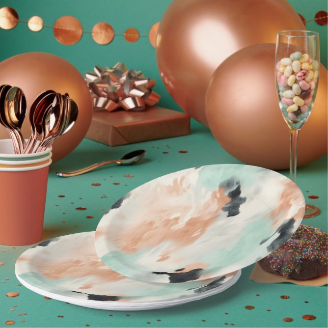 Peach Mint Cream Western Cowhide  Paper Plate (Multi)