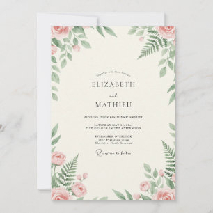 Peach Mint Fern Wedding Invitation