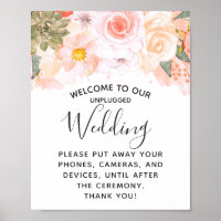 Peach & Mint Floral Unplugged Wedding Table Sign