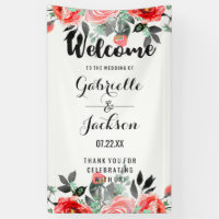 Peach & Mint Floral Watercolor Wedding Welcome