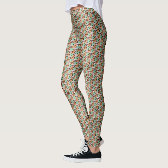 Peach & Mint Geometric Rhythm Pattern Design 1309 Leggings (Left)