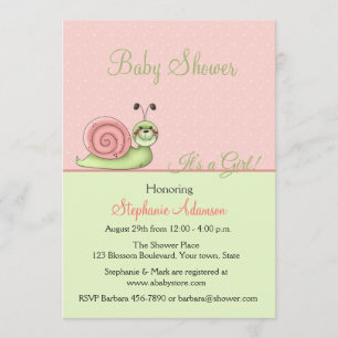 Peach, Mint Green, Cute Snail, Baby Girl Shower Invitation