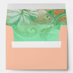 Peach Mint Green Floral Watercolor Envelope