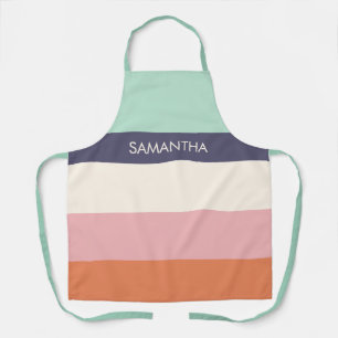 Peach Mint Modern Colour Blocks Stripes Personalis Apron