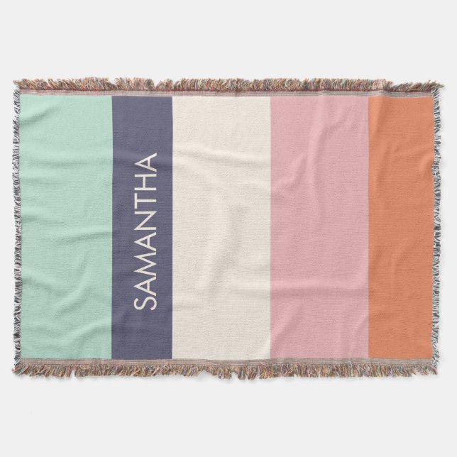 Peach Mint Modern Colour Blocks Stripes Personalis Throw Blanket