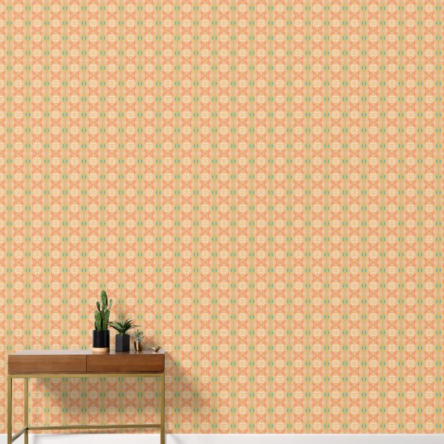 Peach & Mint Oriental Tile – Warm Boho  Wallpaper (Hallway)