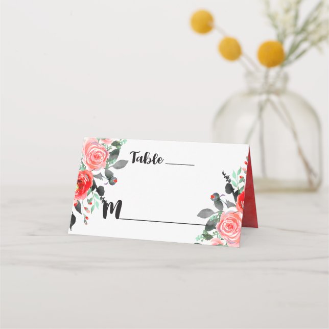 Peach & Mint Peony Table Number Seating Name Place Card (Front)