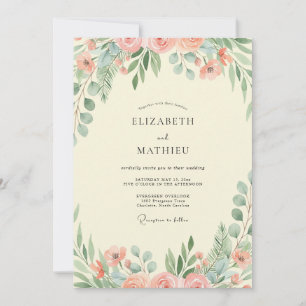 Peach Mint Petal Wedding Invitation