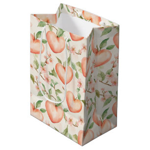 Peach Mint Pretty Hearts Flowers Medium Gift Bag