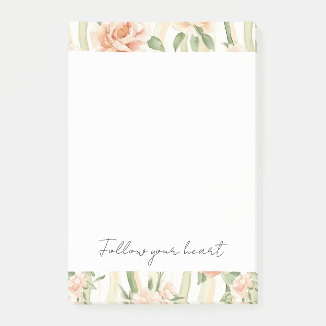Peach Mint Pretty Roses Floral Stripes Post-it Notes (Front)