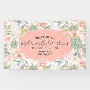 Peach Mint Succulent Floral Bridal Shower Welcome Banner