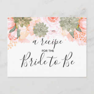 Peach & Mint Succulents Bridal Shower Recipe Card
