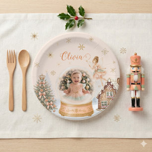 Peach Mint Sugar Plum Fairy Photo Snow Globe 1st Paper Plate