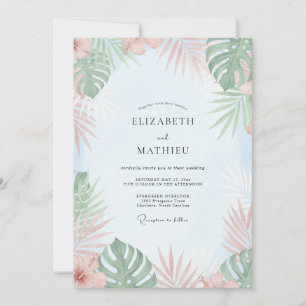 Peach Mint Tropical Eucalyptus Wedding Invitation