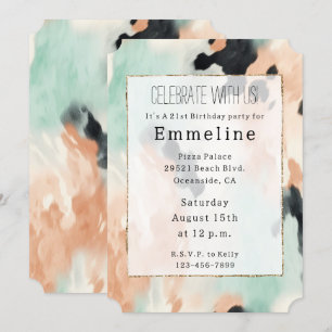 Peach Mint White Western Cowhide Invitation